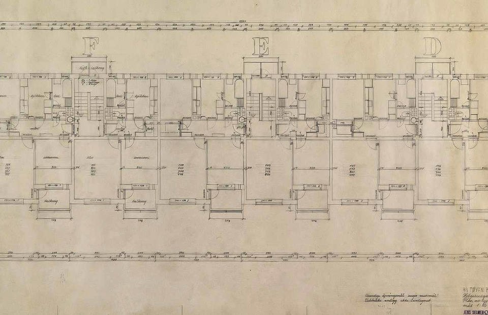 Detaljert-tegning-over-leilighetene-i-Helgesensgate-78.-Ill.-Jens-Selmer,-Nasjonalmuseet