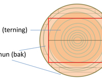Moderne sagbruk tar ut en midtblokk (hun) til plank og flaskeskårne bord til kledning av yteveden.