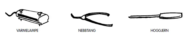 Varmelampe, nebbtang og hoggjern