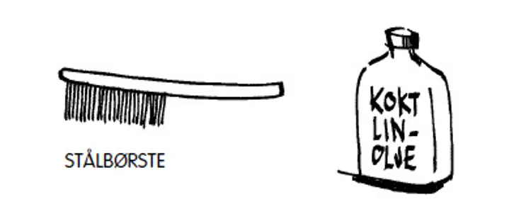 Stålbørste og kokt linolje