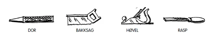 Dor, bakksag, høvel og rasp