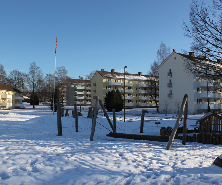 Lekeplass på fellesområdet. Foto: Hilde Fossum Sundre