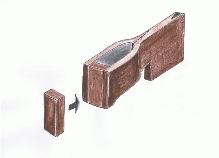 Øksehammeren. Som en lukking av vearommet i bakkant sveises en jernbit inn mellom sidene i øksenakken.jpg