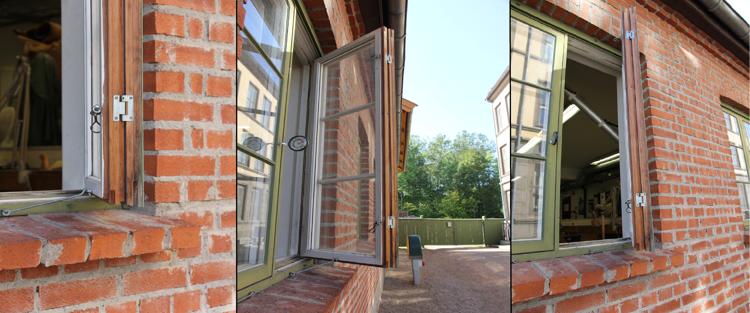 Koblet vindu. Med denne løsningen er varevinduet montert direkte på den eksisterende vindusrammen. Rammene kan åpnes når man skal vaske vinduene. Foto: Christer Stenby