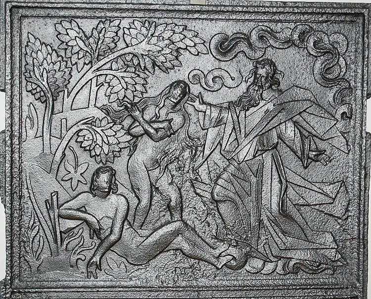 Nest eldste, norske daterte ovnspalte: Fossum Verk, 1638. «Evas skapelse» Foto: Petter Øijord