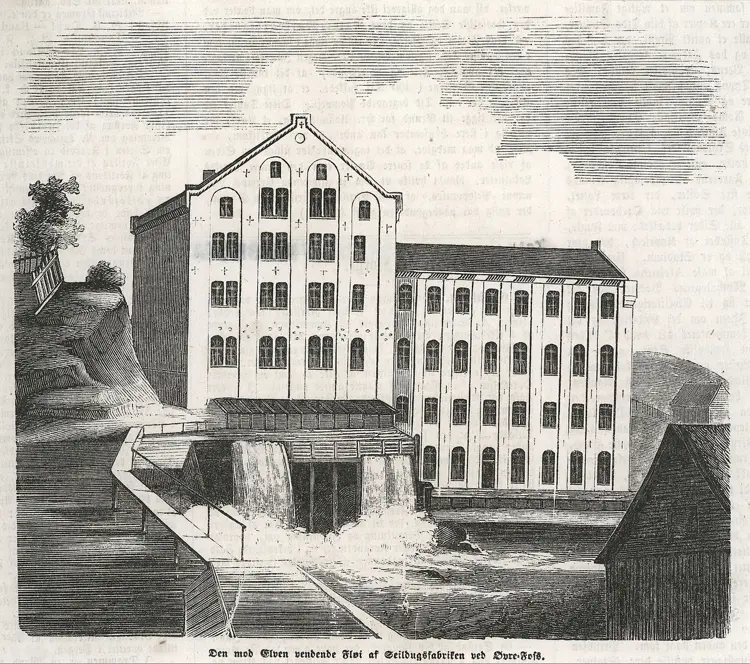 "Den mod Elven vendende Fløi af Seildugsfabriken ved Øvre-Foss". Oslo Museum