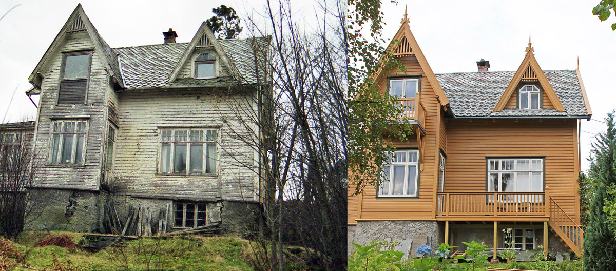 Før og etter! Det er nesten ikke til å tro at det er det samme huset. Foto: Øyvind Johnsen