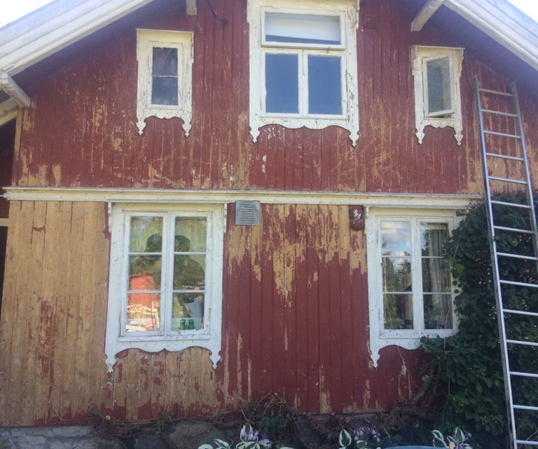 Veggen-er-skrapet-og-snart-klar-for-maling.-Foto:-Anne-Beate-Rye-Teigen