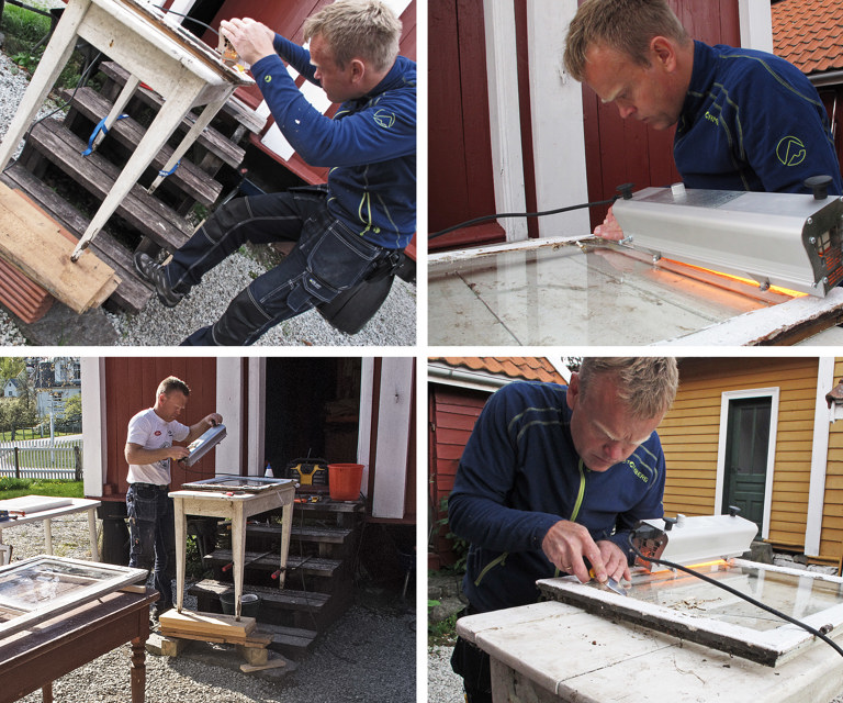 Restaurering av vinduer Foto: Øyvind Johnsen