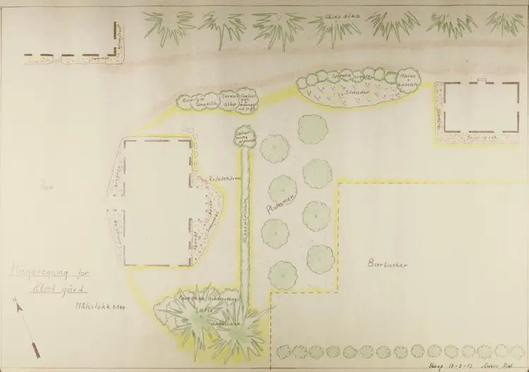 Hagetegning-for Klaet-gaard,-Utformet-ca.-1952.-Ill:-Sverresborg-Troendelag-folkemuseum