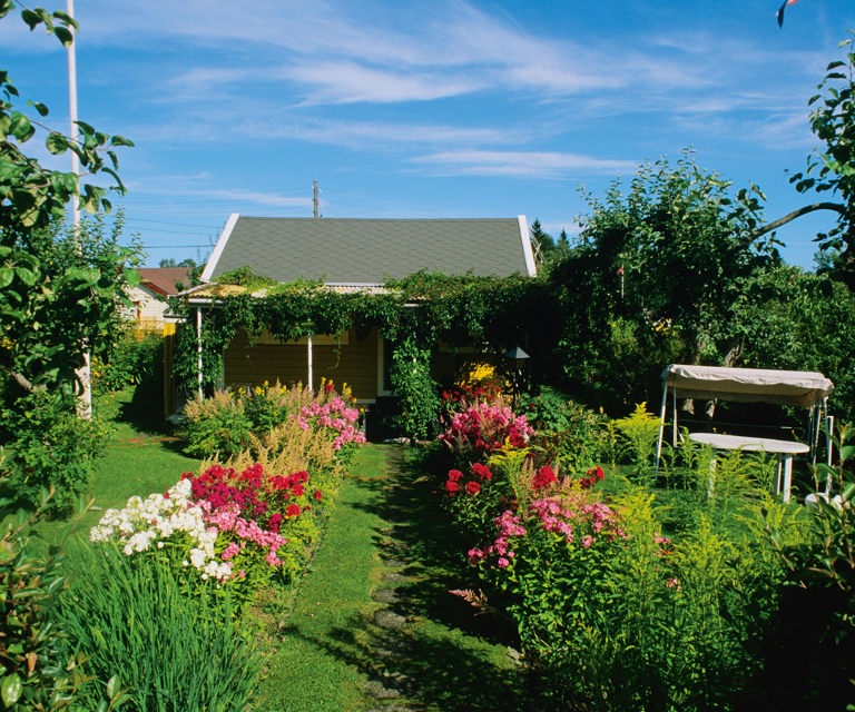 Blomsterrabatt-paa-begge-sider-av-veien-til-inngangsdoeren-er-en-mange-hundre-aar-gammel-tradisjon.-Foto:-Knut-Langeland